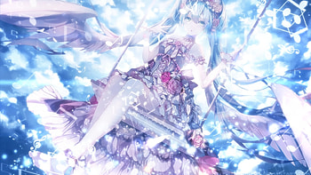 Hatsune Miku, blue, wings, white, swing, girl, angel, vocaloid, pink, anime, fantasy, tagme, luminos, manga HD wallpaper