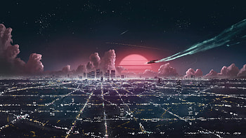 Starlit Journey To Twilight City, synthwave, vaporwave, artist, artwork, digital-art, artstation HD wallpaper