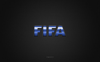 FIFA logo, синий shiny logo, FIFA metal emblem, gray carbon fiber texture, FIFA, brands, creative art, FIFA emblem HD wallpaper