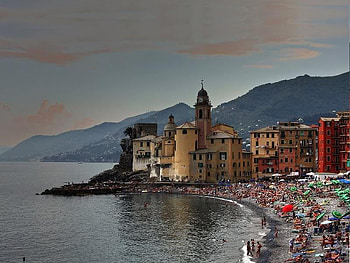 Camogli, shore, sky, town, ocean HD wallpaper