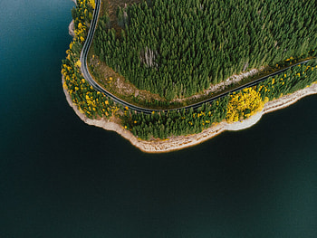 Curvy coast, road, aerial view, nature HD wallpaper