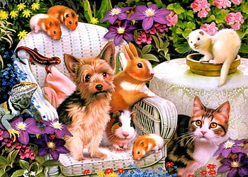 By Howard Robinson, dog, kitten, animal, art, howard robinson, cat, puppy, painting, flower HD wallpaper