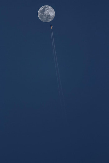 Sky, Moon, Miscellanea, Miscellaneous, Plane, Airplane, Track, Trace HD phone wallpaper