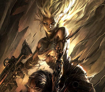 girl, raymond swanland, gun, white hair HD wallpaper