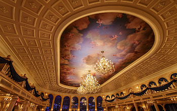 Ballroom chandelier, Angel ceiling, Grand architecture, Opulent HD wallpaper