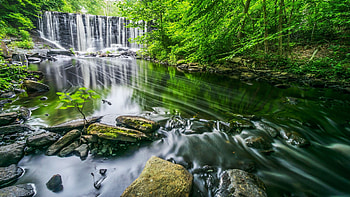 Pattaconk Brook, Connecticut, cascades, river, rocks, usa, trees HD wallpaper