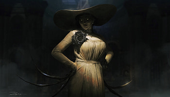 Lady Dimitrescu, halloween, vinci r, art, girl, vampire, dark, hat HD wallpaper