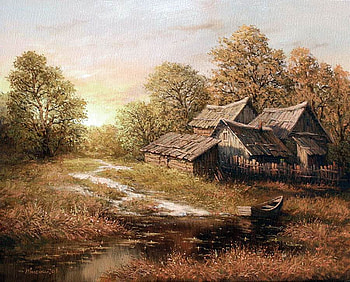 M. Ivanenko. ends of the earth, m ivanenko, painting, art, path, cottage, tree HD wallpaper