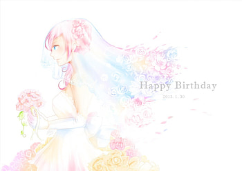 ~Megurine Luka~, Megurine Luka, wedding bouquet, beautiful, vocaloid, pink hair, white dress, anime, wedding, flowers, bride HD wallpaper