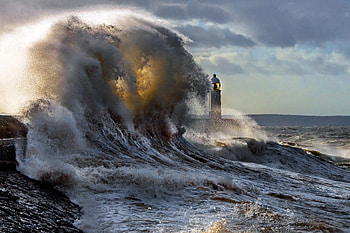 Nature, Sky, Waves, Spray, Lighthouse HD wallpaper