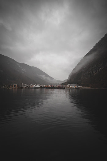 Nature, Houses, Sky, Lake, Fog, Slope HD phone wallpaper