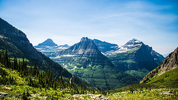 Nice Mountains Valley Trees Bushes Rocks Slope In Blue Sky Background During Daytime Nature HD wallpaper
