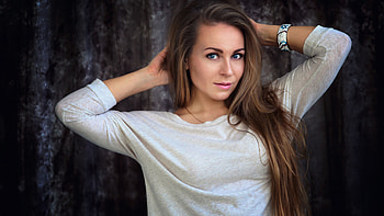 Blue Eyes Long Hair Girl Model Is Posing For A Standing In Dark Background Wearing Half White Dress Girls HD wallpaper