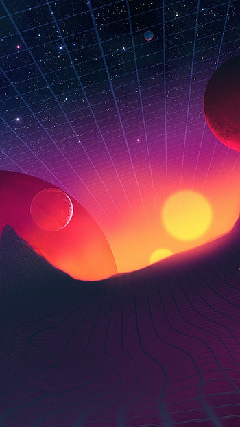 planet, retrowave, Sci Fi, spaceship HD phone wallpaper