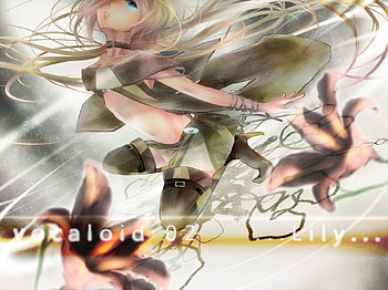 Vocaloid, blue eyes, anime, flowers, girl, long hair, lily HD wallpaper
