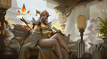 Fantasy girl, golden, fu chong, fantasy, g, girl HD wallpaper