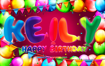 Happy Birtay Keily, , colorful balloon frame, Keily name, purple background, Keily Happy Birtay, Keily Birtay, popular american female names, Birtay concept, Keily HD wallpaper
