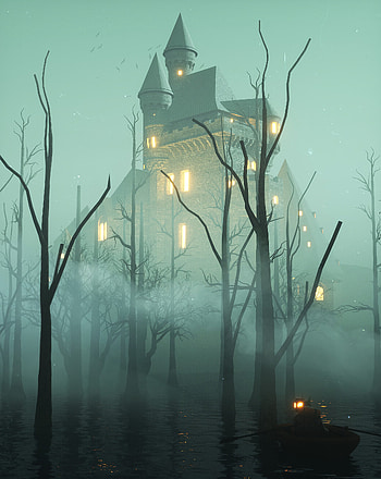 Water, Trees, Art, Lock, Fog, Boat HD phone wallpaper