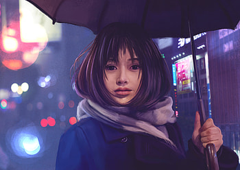 Asian Girl Umbrella , asian, girl, umbrella, artwork, digital-art, artist HD wallpaper