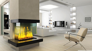 interior design, chair, tv, bookshelf, fireplace HD wallpaper