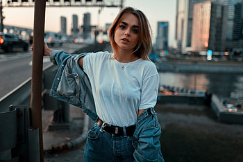 Woman model, jeans jacket, gorgeous HD wallpaper