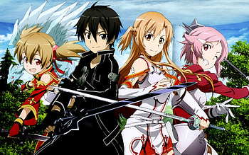 Asuna Yuuki, Silica and Lisbet from the anime series Sword Art Online HD wallpaper