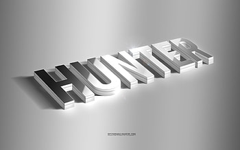 Hunter, silver 3d art, gray background, with names, Hunter name, Hunter greeting card, 3d art, with Hunter name HD wallpaper