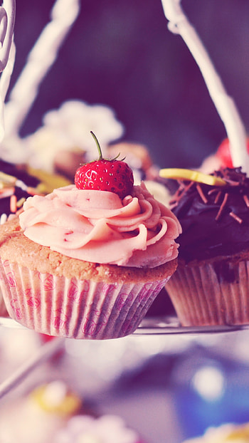 Strawberry cream cupcake, Chocolate delight, Sweet treat, Yummy food HD phone wallpaper