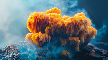 Stunning Lion's Mane Mushroom in Ultra, lion's mane mushroom, cloud, orange (Color), smoke, Abstract HD wallpaper