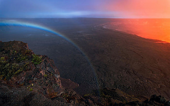 Moonbows and Volcanoes, Big Island Hawaii, sky, hills, sea, landscape, colors, usa HD wallpaper