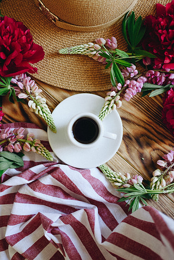 Flowers, Food, Cup, Table, Hat HD phone wallpaper