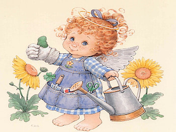 Gardiner angel, ruth morehead, fantasy, cute, angel, sunflower HD wallpaper
