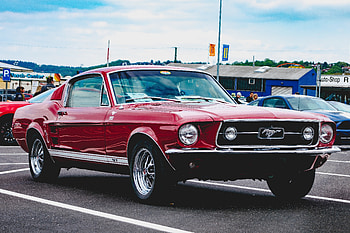 Red, classic, Ford Mustang, front HD wallpaper