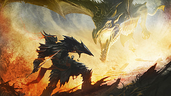 The Elder Scrolls V: Skyrim (2011) - Official Steam Trading Card - Daedric Warrior, concept art, video game, bethesda HD wallpaper