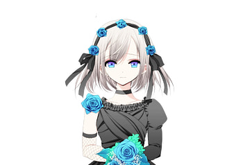 Anime girl, blue roses, flowers, blue HD wallpaper