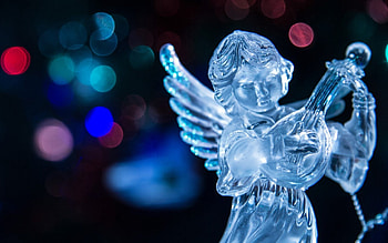 Angel, blue, black, lights, christmas, glass HD wallpaper