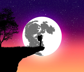 Silhouette, moon, man, digital art HD wallpaper