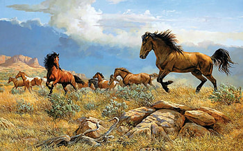 Thunder in the Distance 1, animal, horse, art, beautiful, artwork, wide screen, painting, equine, mountains HD wallpaper