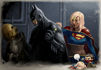 Batman Supergirl Funny Art , batman, supergirl, superheroes, artist, artwork, deviantart HD wallpaper