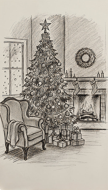 Cozy Christmas Sketch — , Christmas, christmas tree HD phone wallpaper
