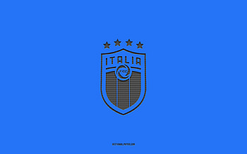 Italy national football team, blue background, football team, emblem, UEFA, Italy, football, Italy national football team logo, Europe HD wallpaper