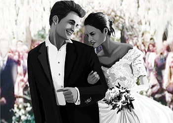 Twilight breaking dawn Edward Bella art by, sykolart, sykolart, vampire, bella, twilight, edward, love, honeymoon, breaking dawn, wedings HD wallpaper