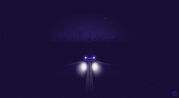 Headlight glow, car, road, night, minimal HD wallpaper