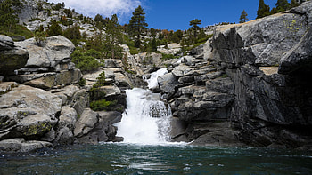 Falls near Lake Tahoe, California, river, clouds, sky, cascade, rocks, uas, stones HD wallpaper