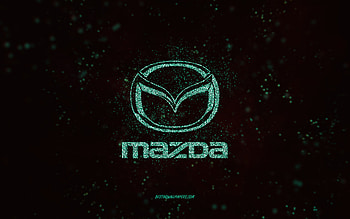 Mazda glitter logo, , black background, Mazda logo, green glitter art, Mazda, creative art, Mazda green glitter logo HD wallpaper
