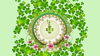 :), st patrick, clover, pink, green, clock, trifoi HD wallpaper