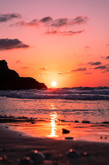 Nature, Sunset, Sea, Sun, Twilight, Waves, Dusk HD phone wallpaper