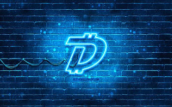DigiByte blue logo, , DGB, blue brickwall, DigiByte logo, cryptocurrency, DigiByte neon logo, DigiByte HD wallpaper