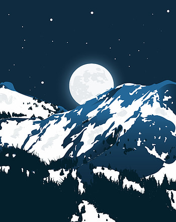 Moon, night, mountains, artwork HD phone wallpaper
