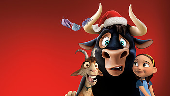 Ferdinand (2017), cow, horns, bull, poster, animation, christmas, movie, red, funny, santa, hat HD wallpaper